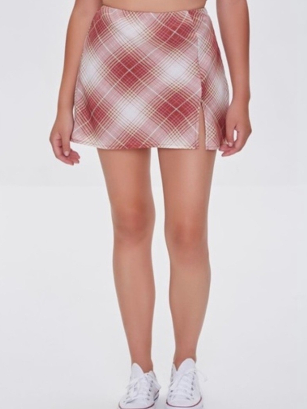 Forever 21 Pink Plaid Mini Skirt with Side Slit